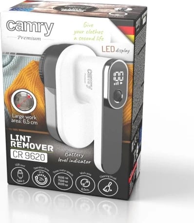 Heqës pushash, Camry, CR 9620, 3 shpejtësi 6500/7500/8500 rpm, bateri 2000mAh, prerje 6.5 cm, i rimbushshëm USB, bardh e zi