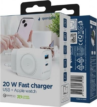 Karikues muri Gembird TA-UC-PDQCW20-01-W, 20W, USB-A & USB-C, i bardhë