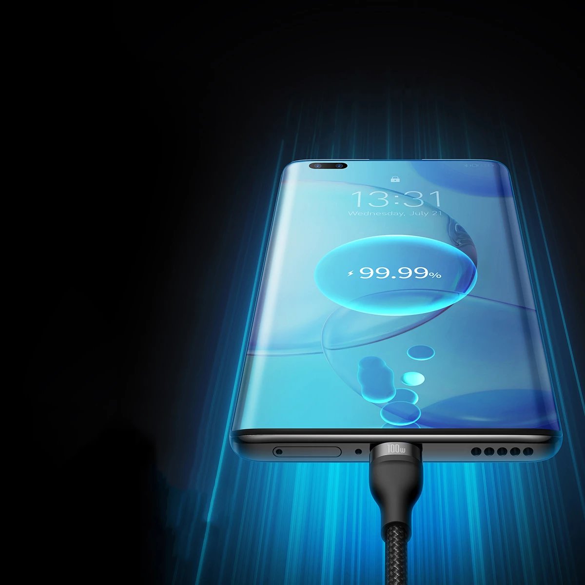 Kabllo karikimi Baseus Flash Series II, 1.2m, 100W, USB-A në USB-C/Lightning/micro USB, e zezë