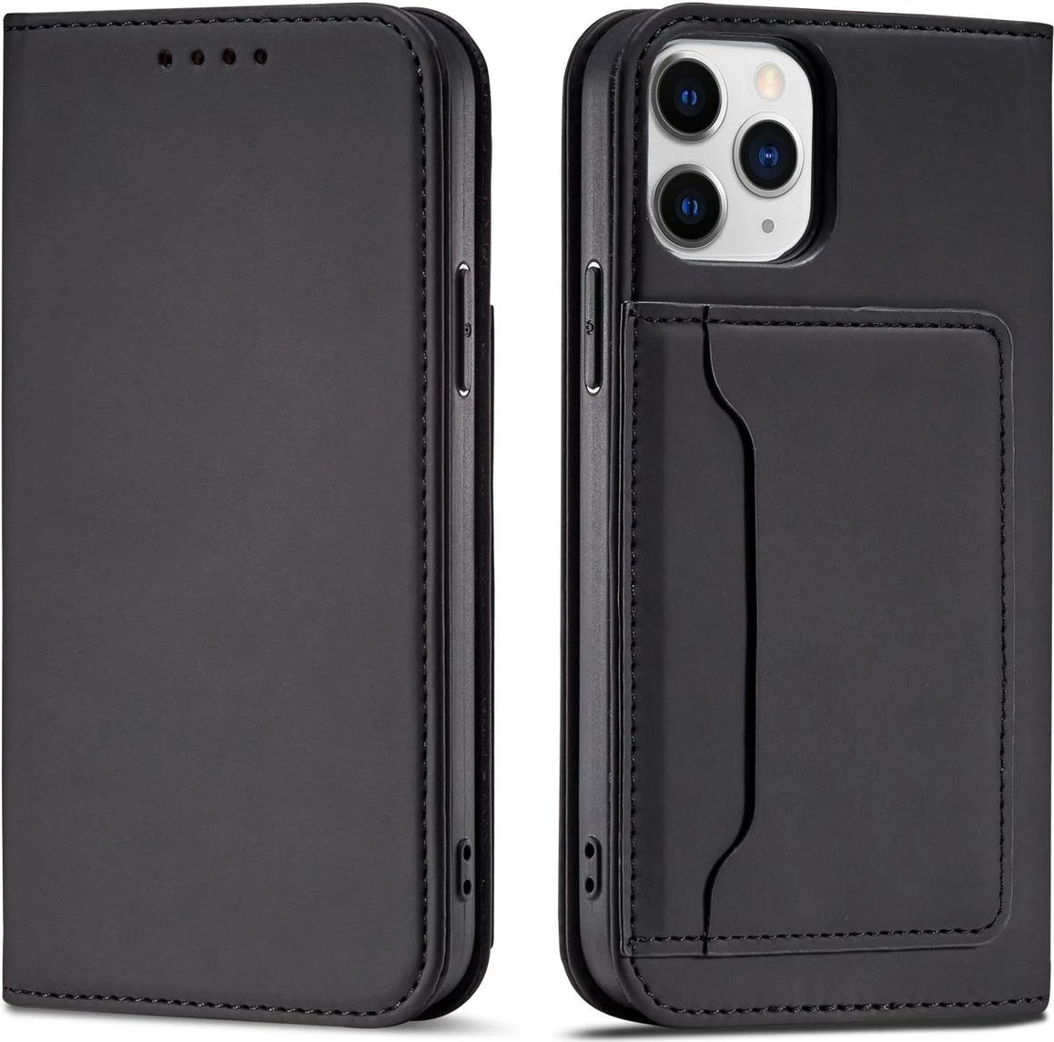 Mbështjellës Hurtel Magnet Card Case për iPhone 12 Pro Max, me portofol dhe mbajtëse, i zi