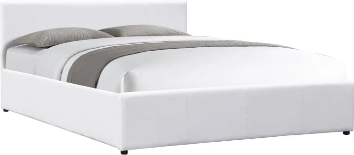 Krevat Dellia me hapësirë magazinimi, lëkurë artificiale e bardhë, 150x200cm
