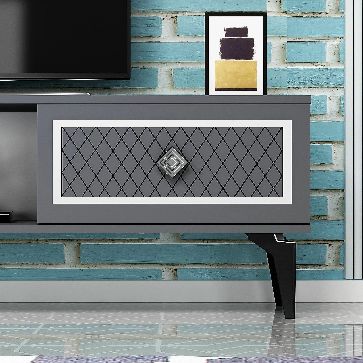 Komodë TV Skye Decor, ngjyrë antracit, argjend