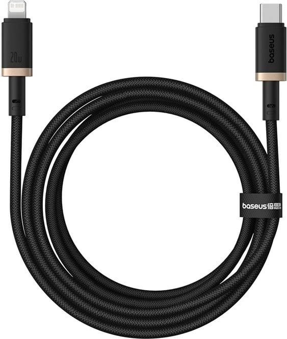 Kabllo karikimi e shpejtë Baseus Dura Type C për iP, 20 W, 2 m, E zezë, Ari