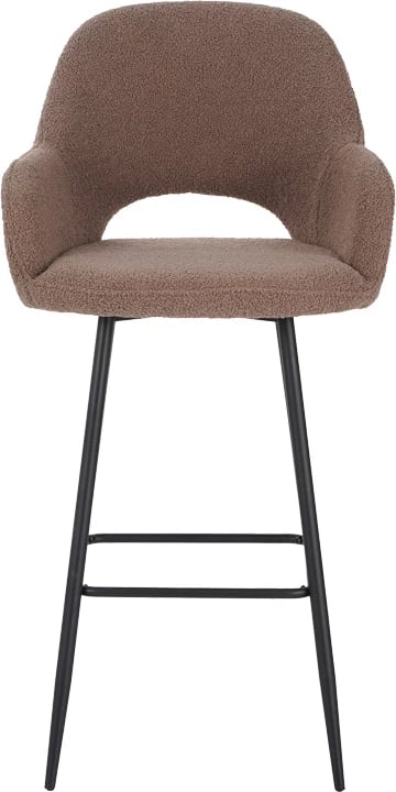 Karrige për bar Renish, stof teddy ngjyrë kapuçino, këmbë metali të zeza, 51x57x114cm