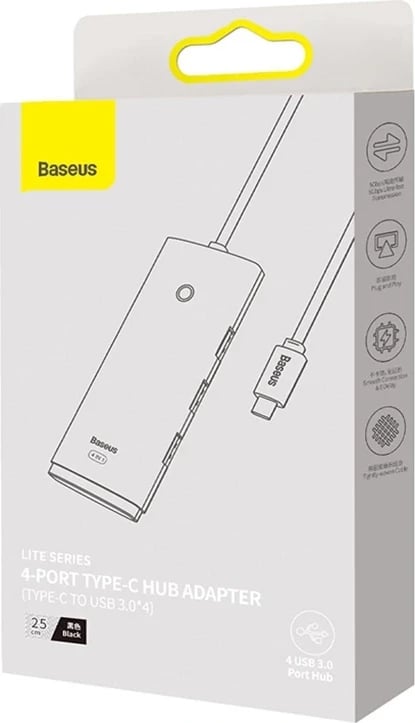 Kasë USB-C Baseus OS-Lite WKQX080101, 4 porta USB 3.0, 25cm, e zezë
