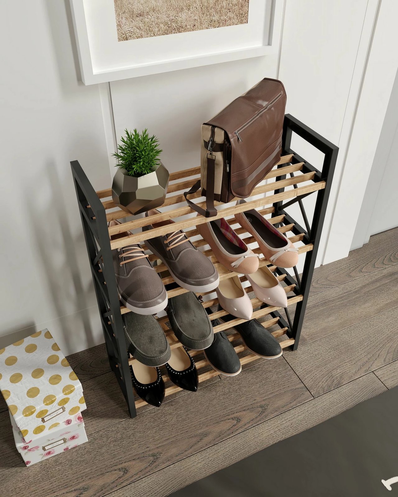 Raft multifunksional, Skye Decor, plastik, 4 kate, ngjyrë e zezë