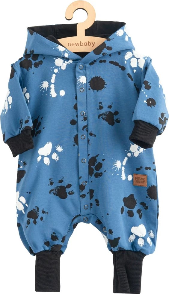 kombinezon bebe New Baby Paw, pambuk 95% me elastan, kapuç me veshë, mbyllje me kopsa, madhësia 80 (9-12m), blu