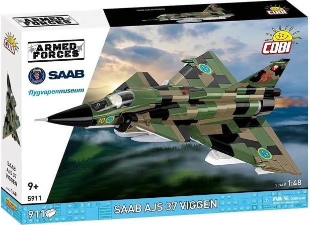 Set blloqesh ndërtimi, Cobi, Saab AJS 37 Viggen COBI-5911, 911 copa, shkallë 1:48, 9+, seri Armed Forces