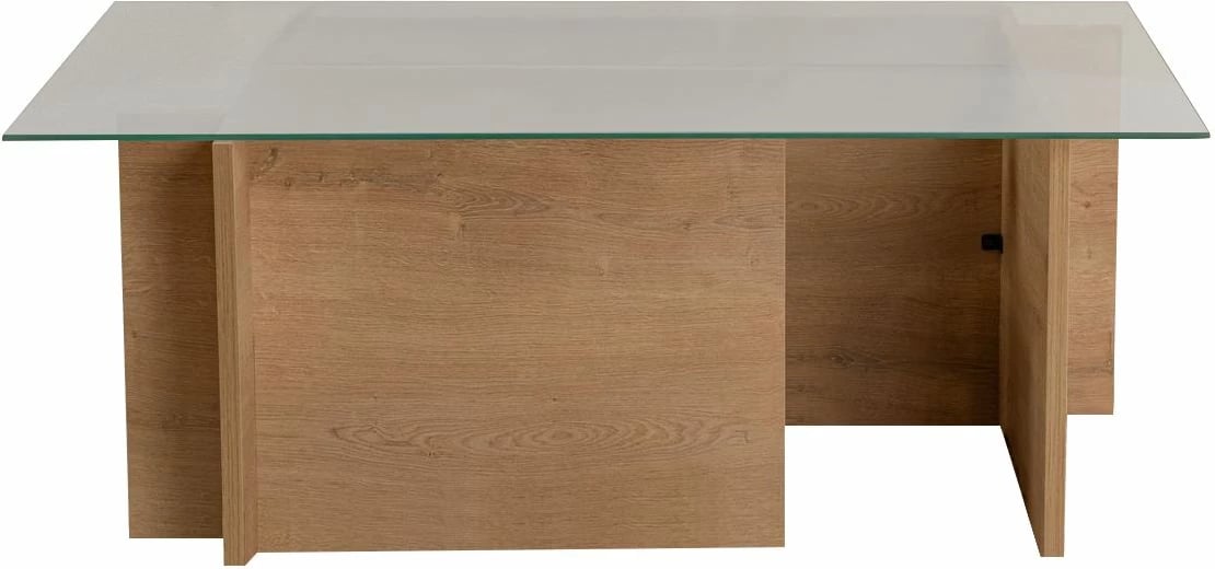 Tavolinë kafeje Nordure, xham, ngjyrë lisi mjaltë