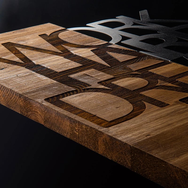 Dekor muri Deseze, dru pishe natyrale, metal i zi, 48x3x58cm