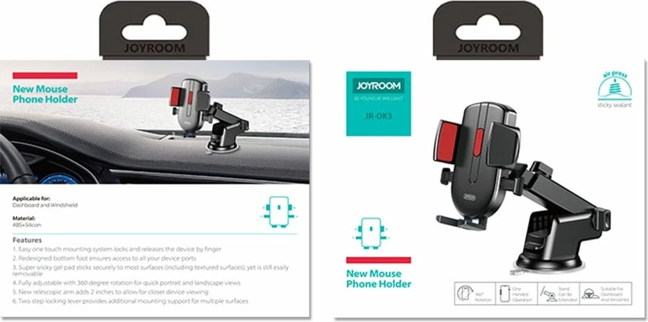 Mbajtës telefoni për veturë Joyroom JR-OK3, krah teleskopik, për xham dhe panel, i zi