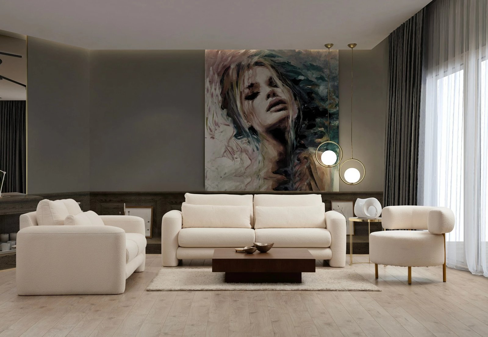 Divan treshe Atelier del Sofa, ngjyrë krem, Lily
