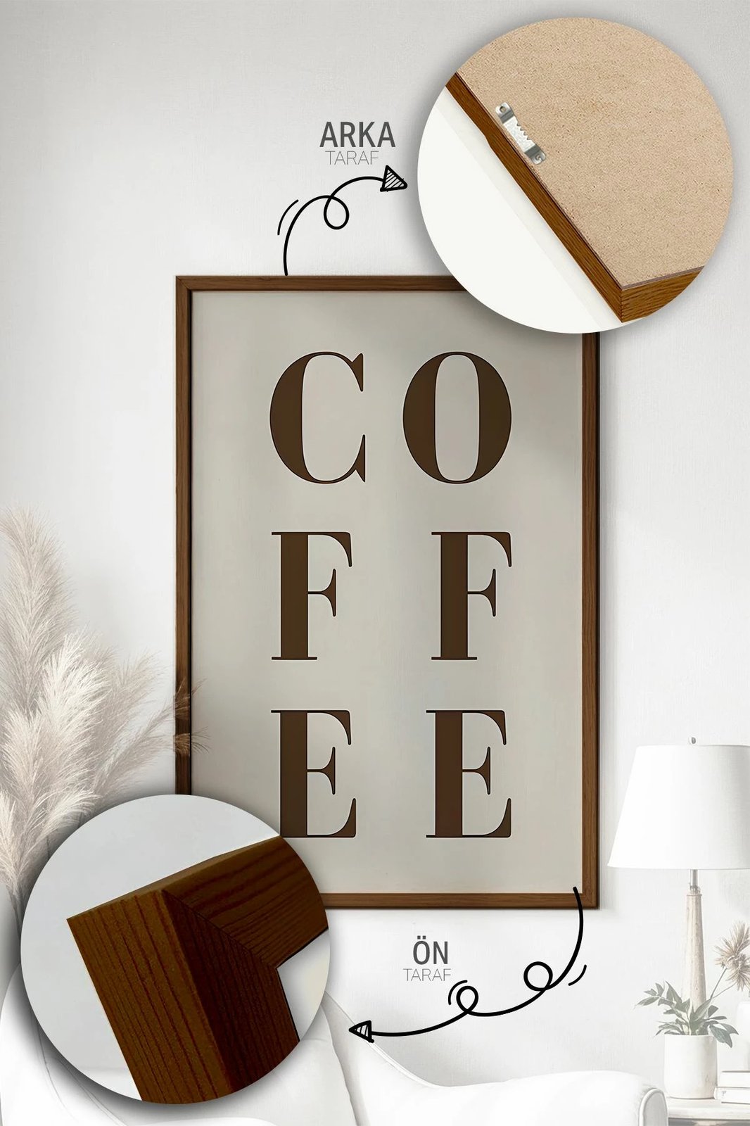 Set pikturash dekorative me kornizë, 3 pjesë, Wallity, Artvmodel34-Kahve