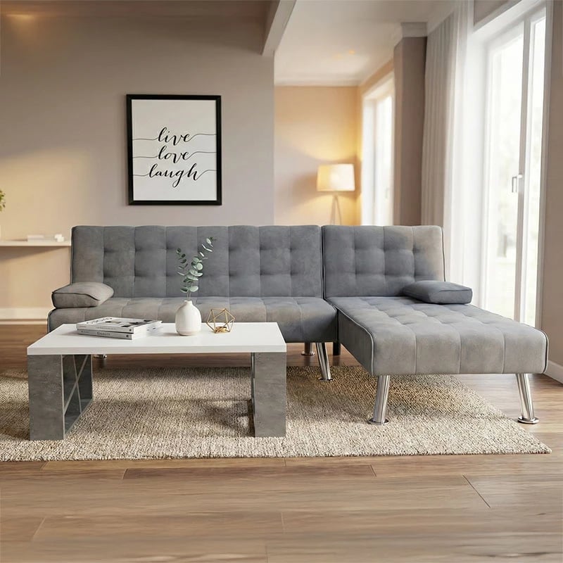 Kënd divan krevati, pëlhurë ngjyrë antracit, 200x146x75cm