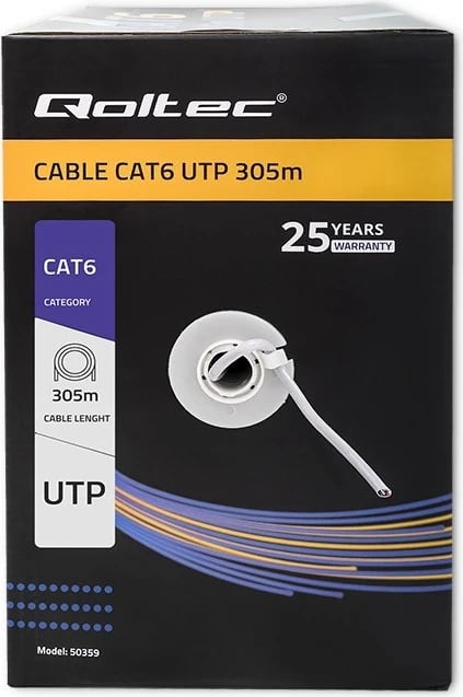 Kabllo rrjeti Qoltec 50359, CAT6, 305m, gri