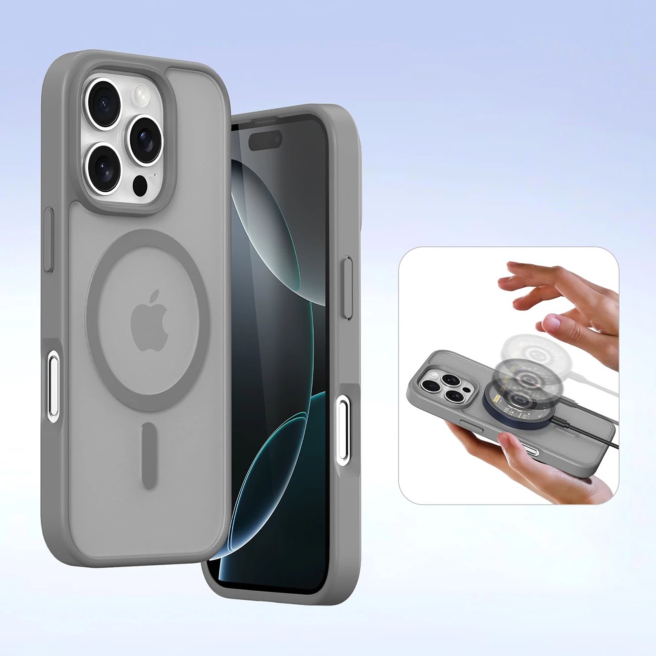 Mbështjellës Dux Ducis Lawa për iPhone 16 Pro Max, me portofol magnetik të ndashëm, Gri