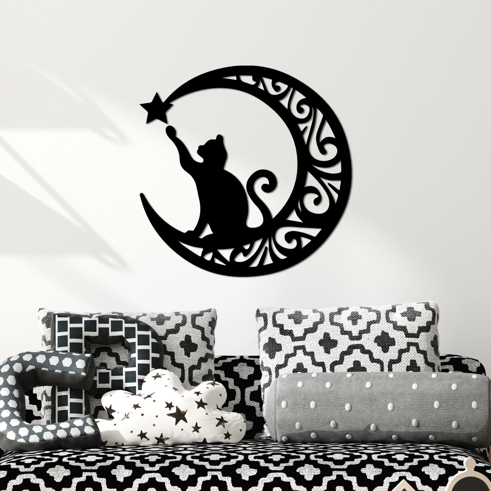 Aksesor dekorativ metalik për mur, mace, Wallity, 55x55cm