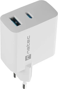 Karikues muri Natec Ribera GaN, 65W, 1x USB-A + 1x USB-C, Bardhë