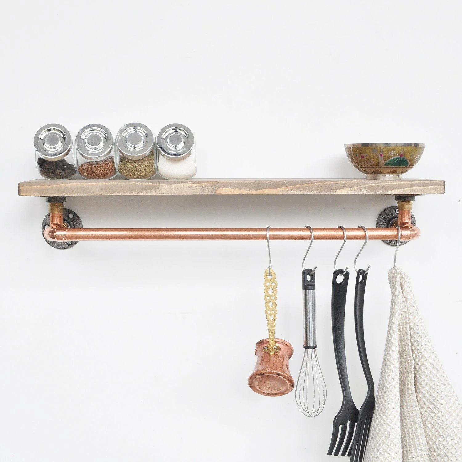 Raft muri prej druri dhe bakri, ngjyrë arre dhe rozë e artë, Hanah Home, Cop001