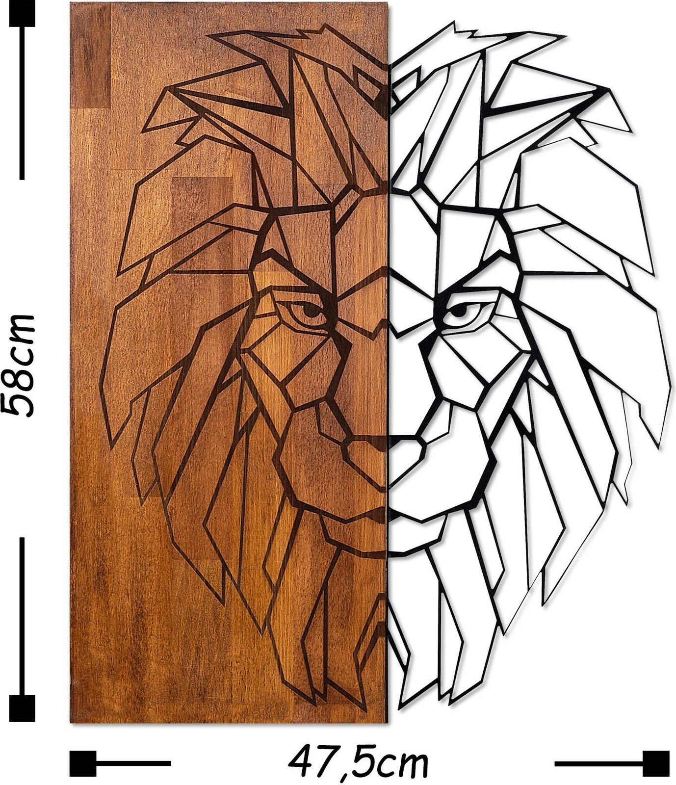 Aksesor dekorativ për mur, dru dhe metal, Wallity, Kıng1, ngjyrë arre, 47.5x58cm