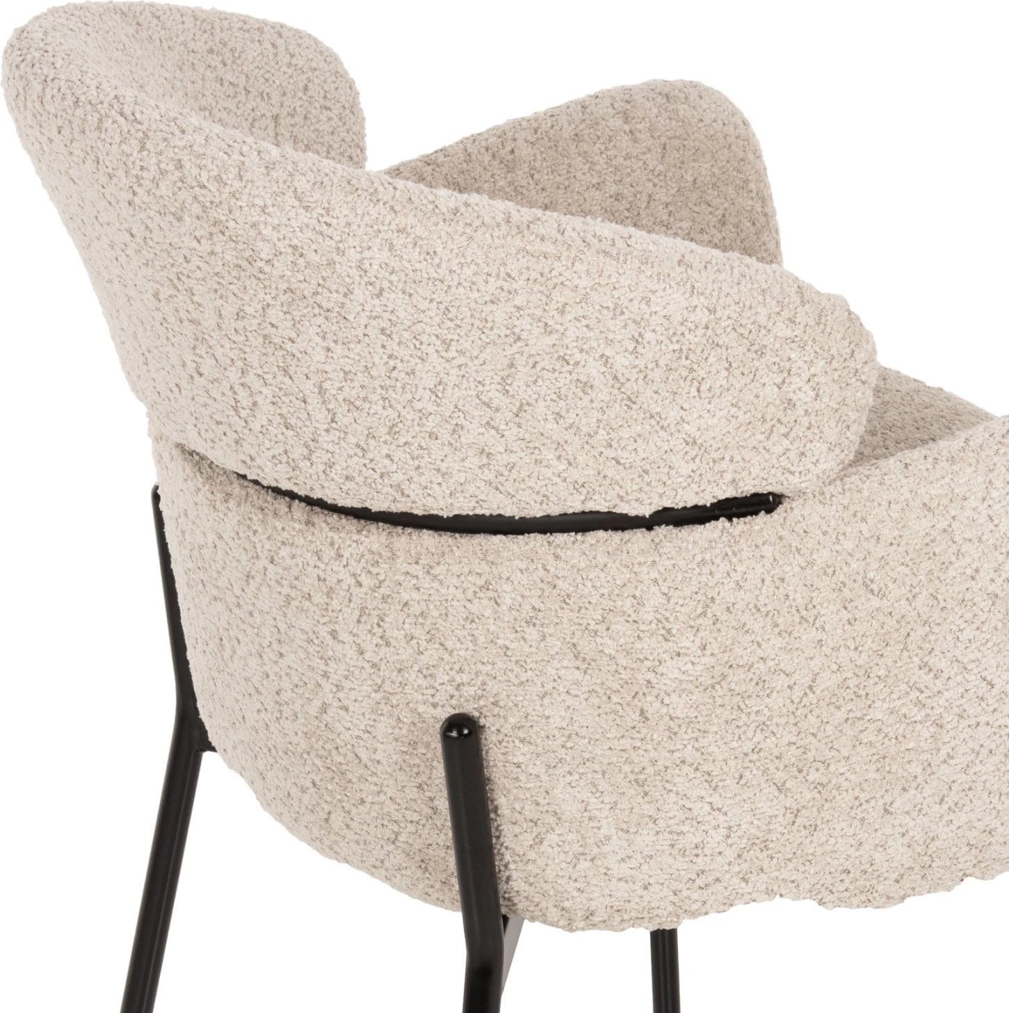 Karrige me krahë WOLF FH8583.02, pëlhurë boucle ecru, këmbë metali të zeza, 58x58x80H cm., set prej 2 copë