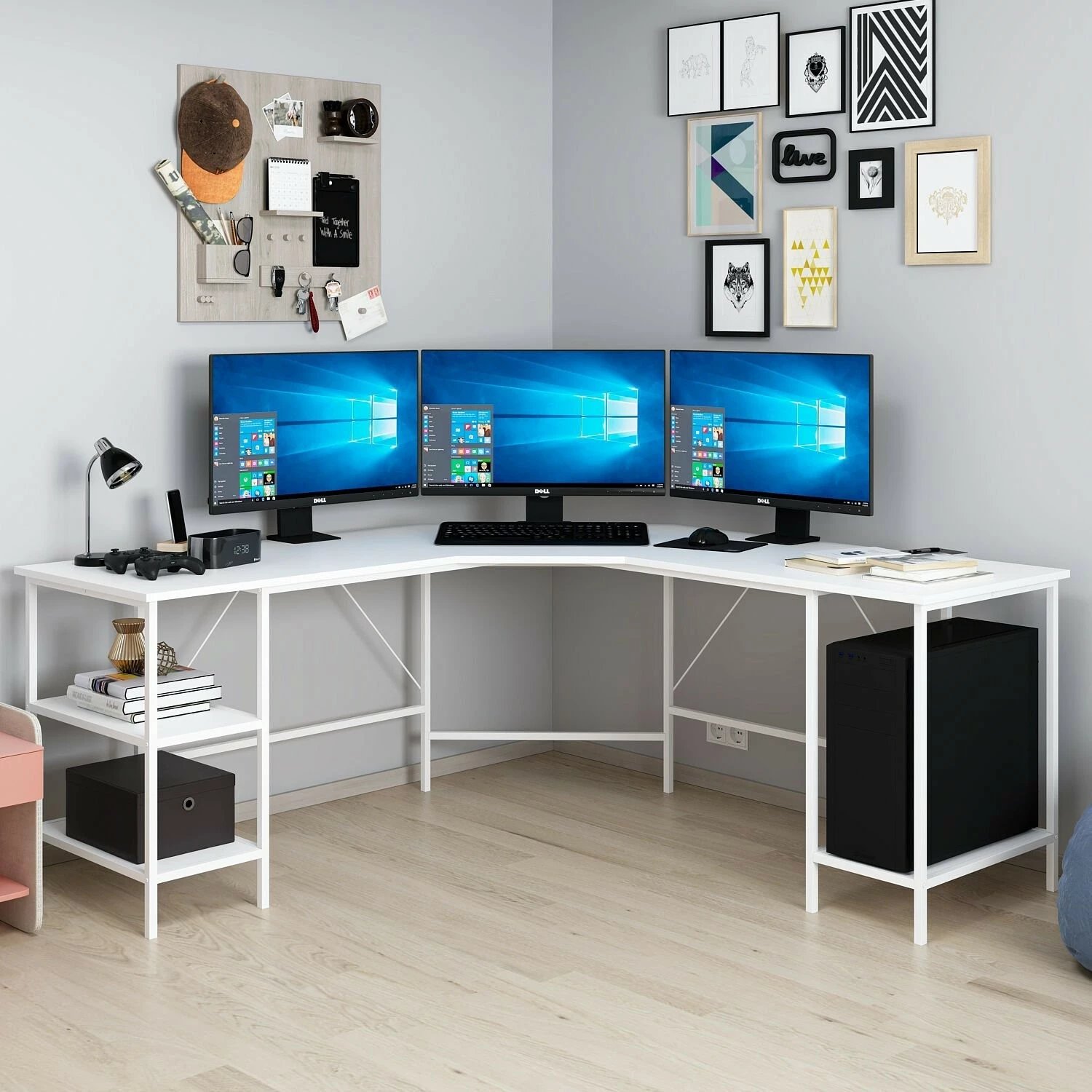 Tavolinë këndi për studim, ngjyrë e bardhë, Power L, Hanah Home