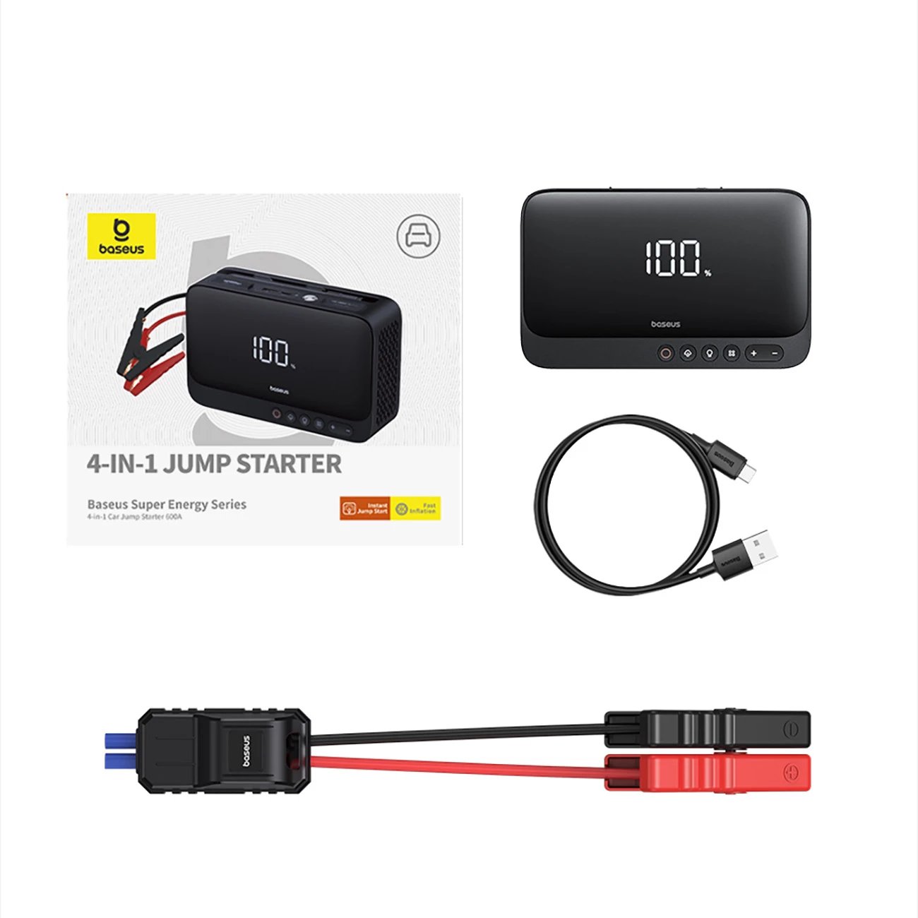 Jump starter Baseus Super Energy BS-CH013 4n1 me kompresor, powerbank 6000mAh, dritë LED, e zezë Jump starter Baseus Super Energy BS-CH013 4n1 me kompresor, powerbank 6000mAh, dritë LED, e zezë