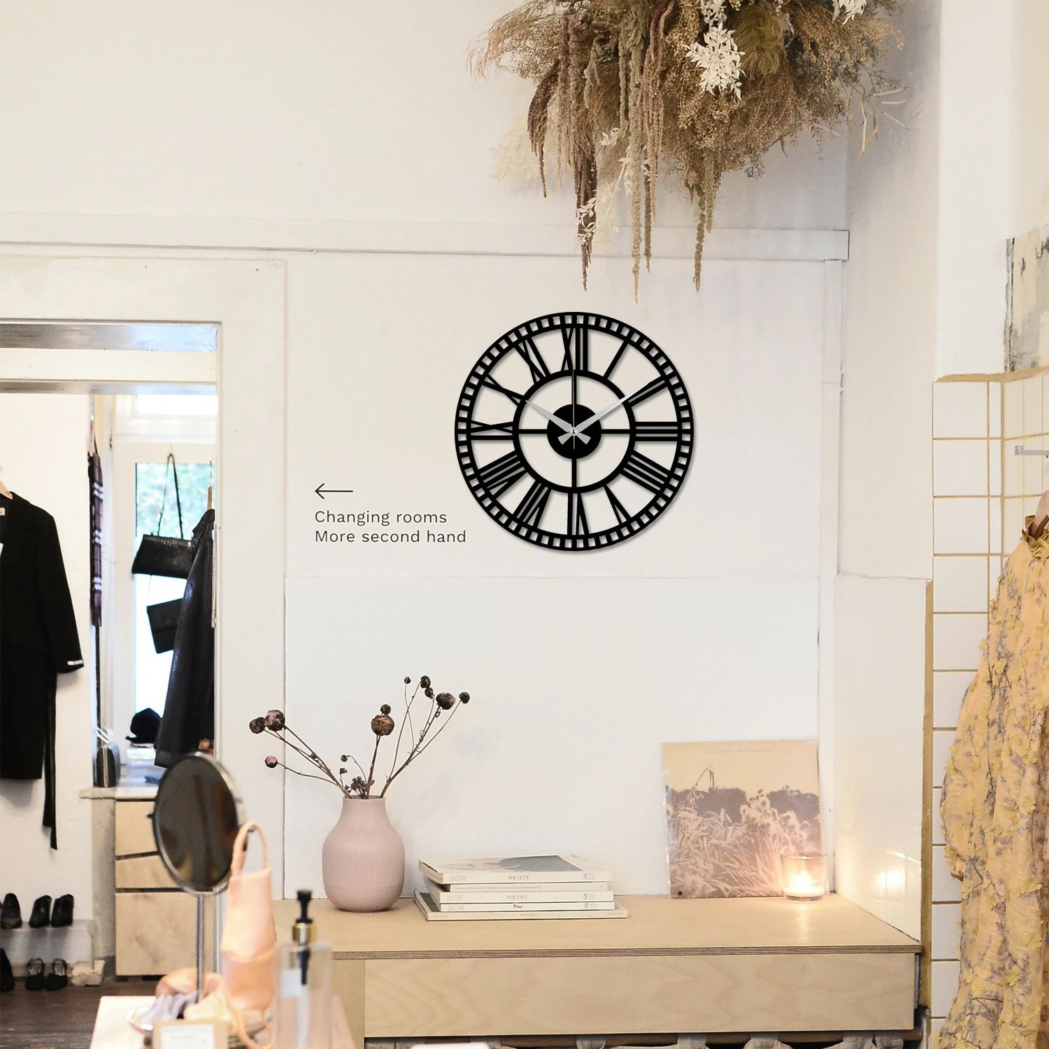 Orë muri dekorative prej metali, Wallity Enzoclock - S004, ngjyrë e zezë, 48x48cm