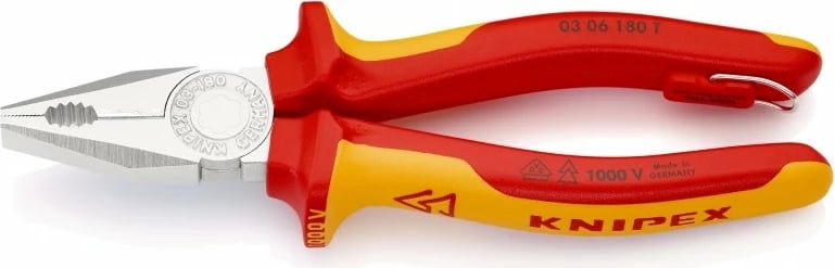Kombinim pincash Knipex 03 06 180, dorezë plastike, 180mm, kuqe/verdhe