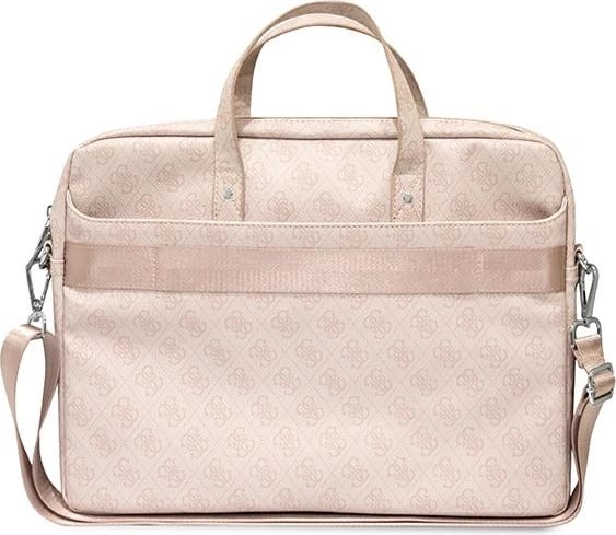 Çantë laptopi Guess Saffiano 4G Triangle Logo, 16 inç, Rozë