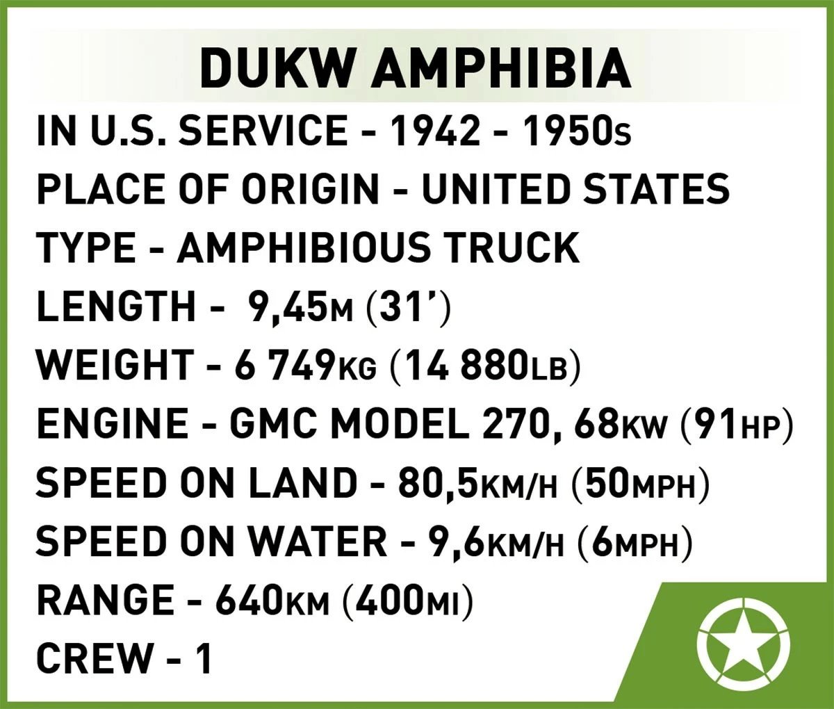Set lodrash ndërtimi Cobi Klocki DUKW Amphibia, 508 pjesë, Jeshile Set lodrash ndërtimi Cobi Klocki DUKW Amphibia, 508 pjesë, Jeshile