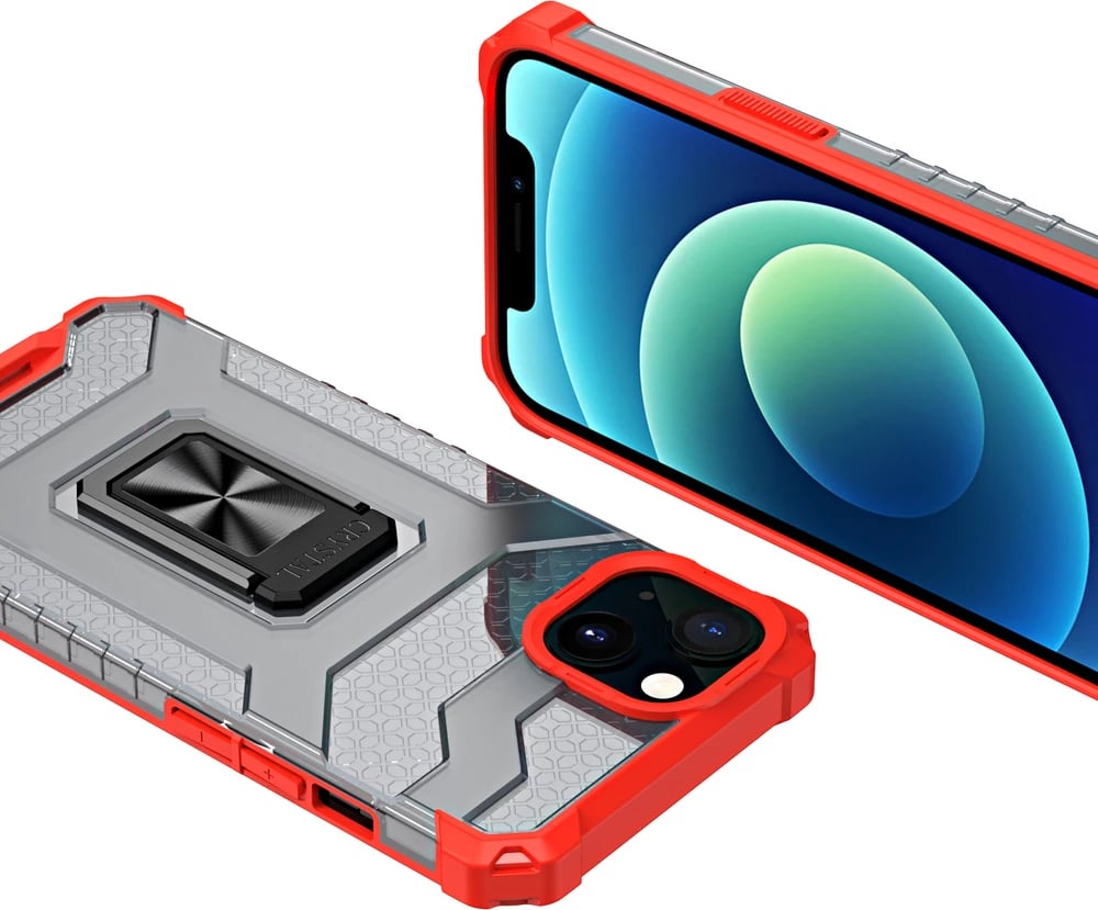 Mbështjellës Hurtel Crystal Ring Case për iPhone 13, me mbajtëse, Kuq