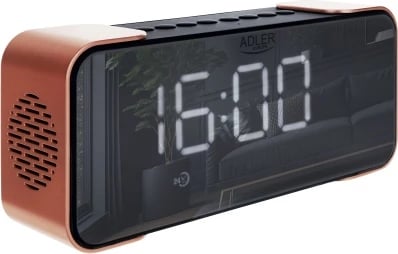 Orë alarmi me radio dhe Bluetooth, Adler AD 1190, stereo 2x3W, USB/SD/AUX, bateri 2600 mAh, ekran pasqyrë LCD i bardhë, e zezë/ngjyrë bakri