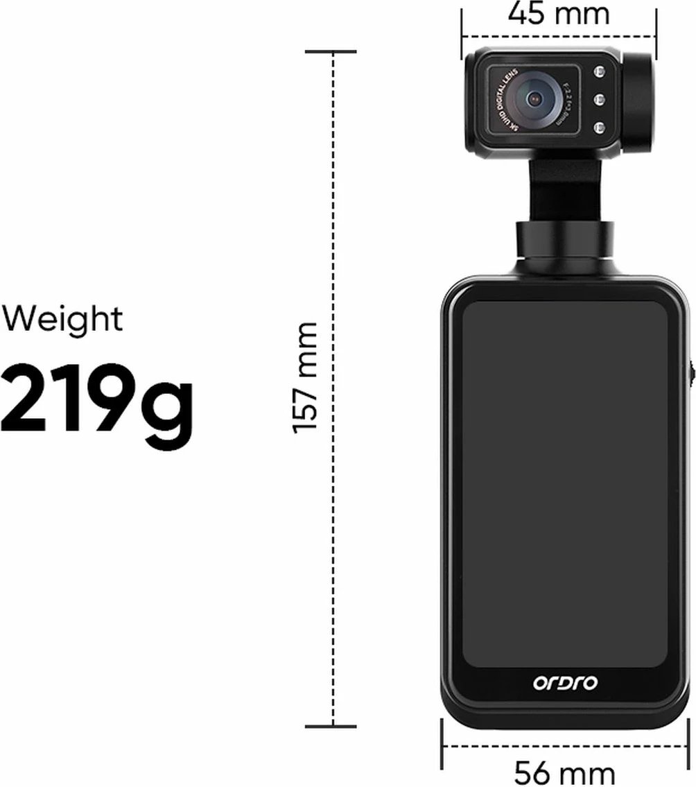 Kamerë xhepi Ordro Pocket M5 me gimbal 3-aksial, 5K, e zezë
