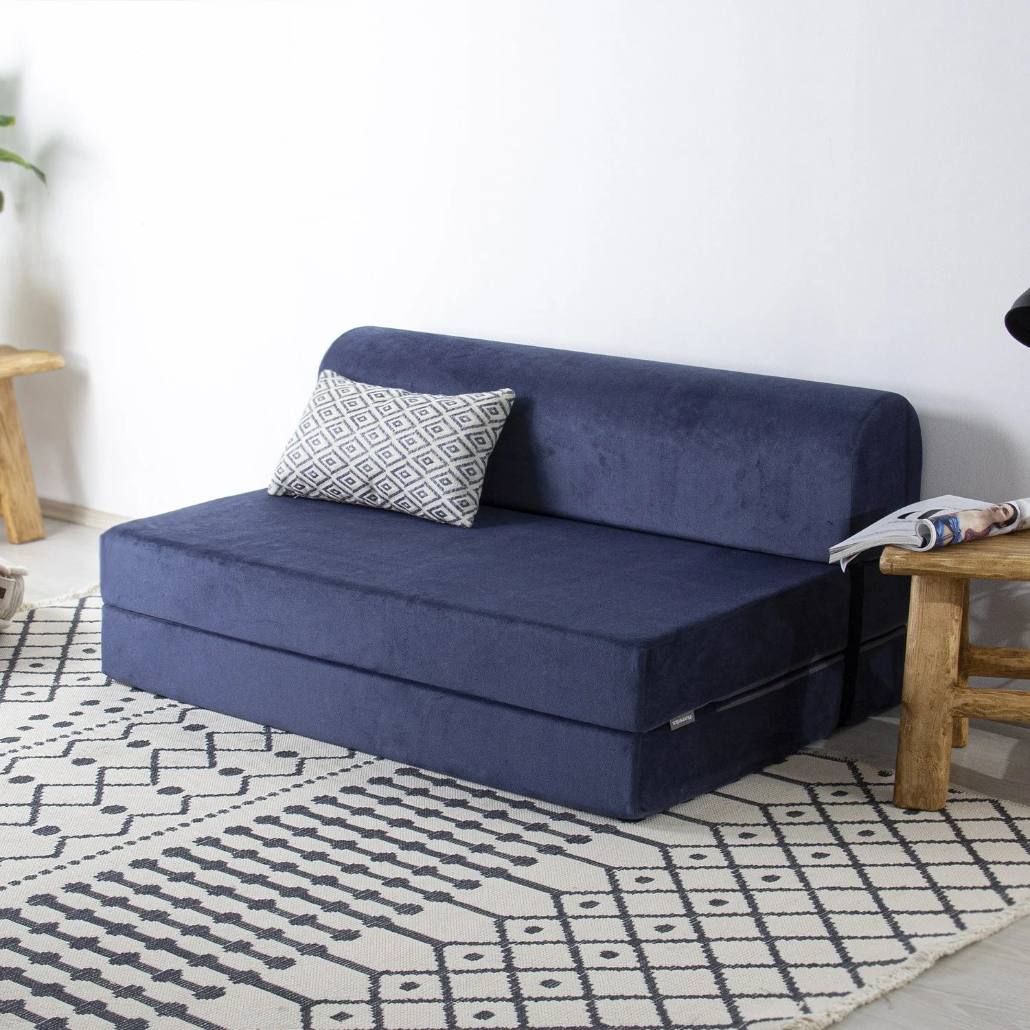 Divan-krevat dy vendësh, kadife blu, Atelier del Sofa, Magic