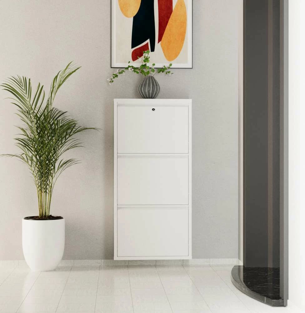 Dollap për këpucë, metalik, 3 pjesë, ngjyrë e bardhë, Skye Decor