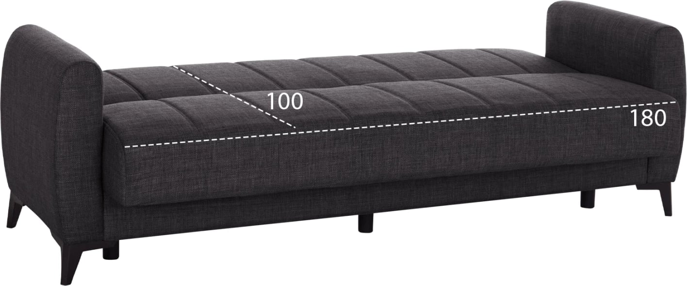 Divan-krevat treshe me hapësirë për depo, ngjyrë gri, NIKKO FH3292.01, 209x76x83cm