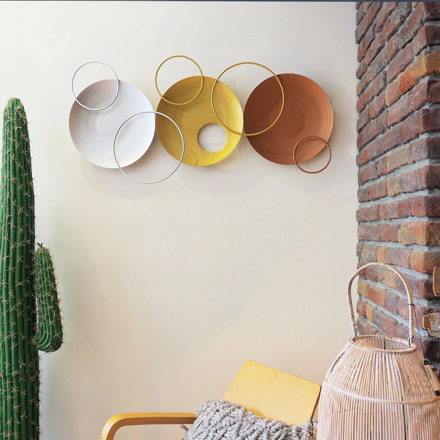 Aksesor dekorativ metalik për mur, Wallity Cosmos, ari/argjend/bakër, 46x98cm