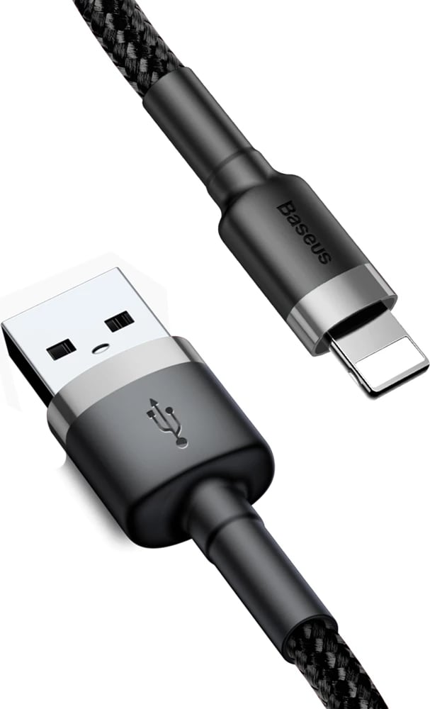 Kabllo Baseus Cafule CALKLF-BG1, USB-A në Lightning, 1m, 2.4A, QC 3.0, e zezë-gri