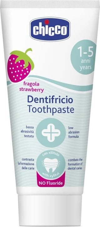 Pasta dhëmbësh për fëmijë Chicco pa fluor shije luleshtrydheje 50ml