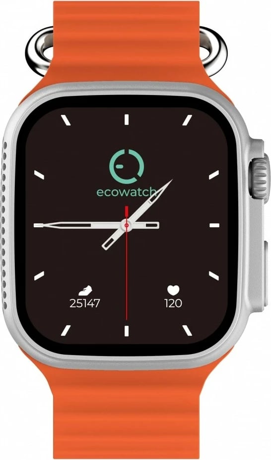 Smartwatch EcoWatch EW02, 1.91 inç, Bluetooth, Argjendtë me paskë portokalli, Set me 2 paskë