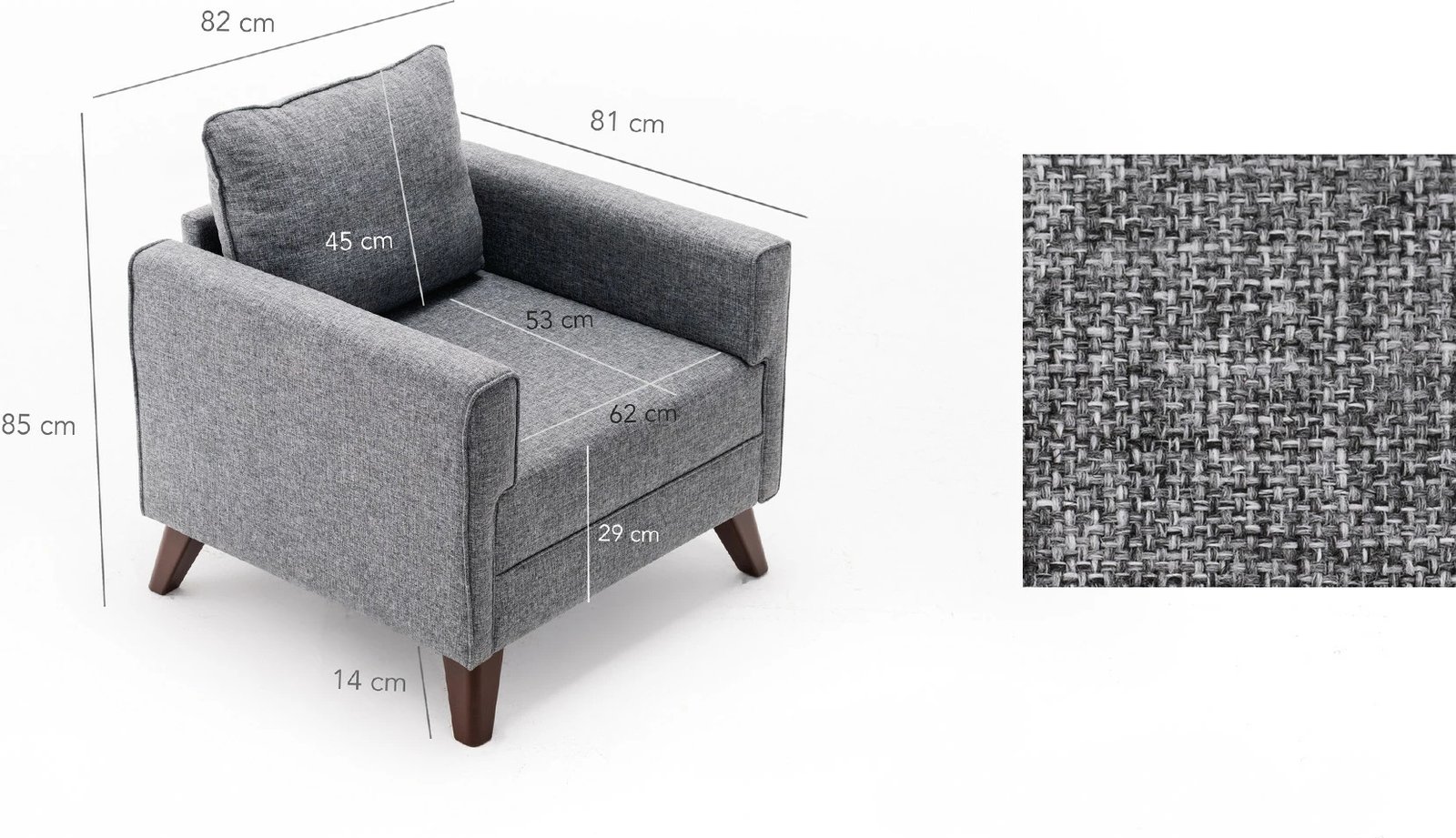 Fotel njëvendëshe Atelier del Sofa, Bella, ngjyrë gri