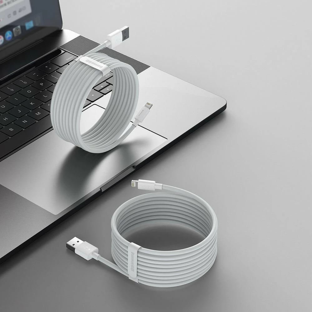 Kabllo USB-Lightning Baseus TZCALZJ-02, 1.5m, Set 2 copë, Bardhë