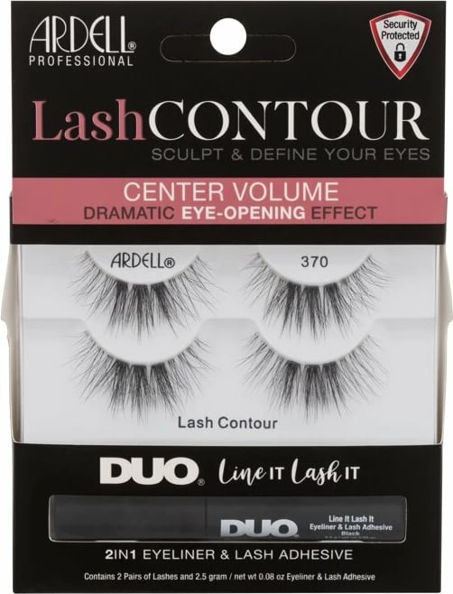 Set qerpikë të rremë dhe eyeliner Ardell False Lash Contour 370 + Duo Line It Lash It 2in1 për femra, 2 palë + 2.5g