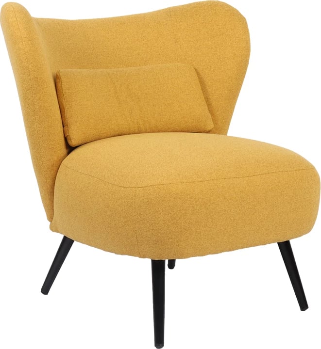 Fotel Nagreta, material tekstili i verdhë, këmbë metalike të zeza, 77x73x74cm