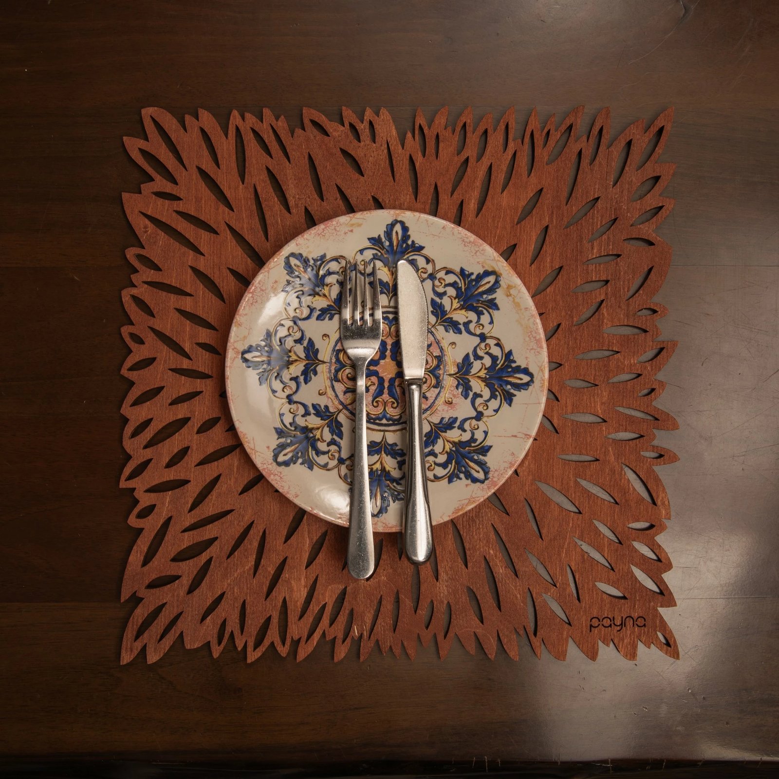 Nënshtrues tavoline prej druri, ngjyrë rozë, set prej 4 copësh, Hermia, dizajn me maje