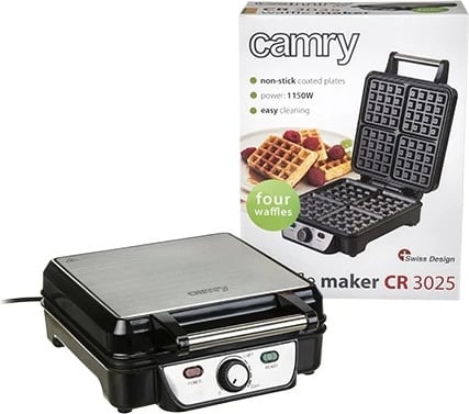 Aparat për vaflla Camry CR 3025, 1150W, i zi/inox