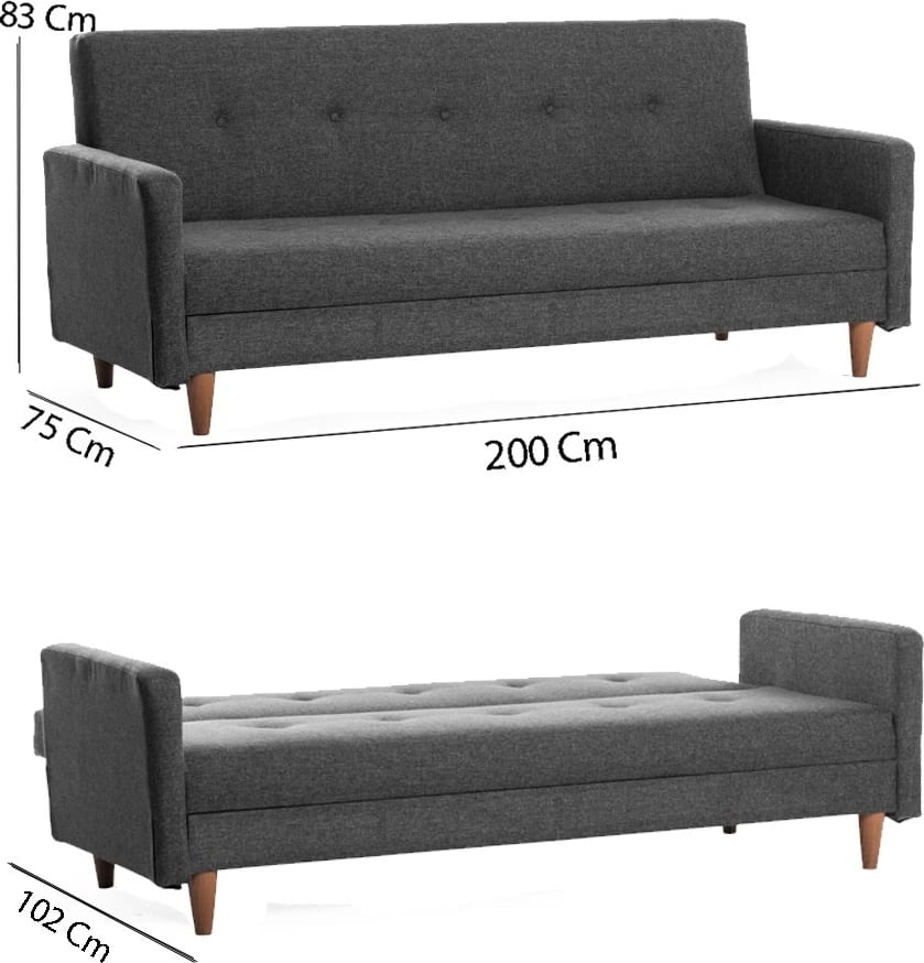 Sofabed 3-vendësh, Hiko, ngjyrë gri e errët