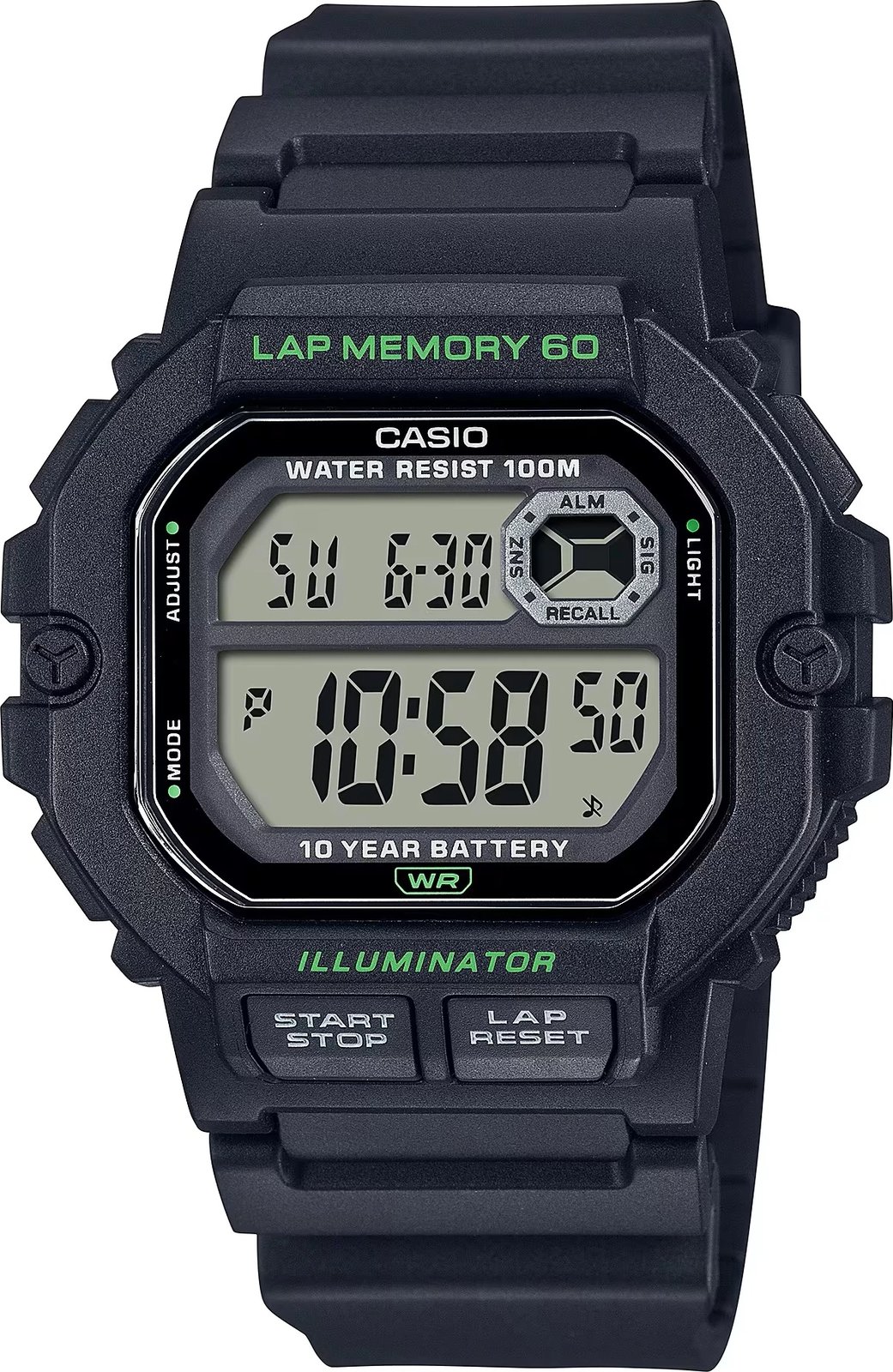 Orë dore CASIO Illuminator Lap Memory 60 për meshkuj, e zezë