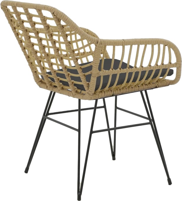 Set tavoline me karrige Naoki V, rattan, ngjyrë natyrale dhe metal i zi, 80x80x78cm